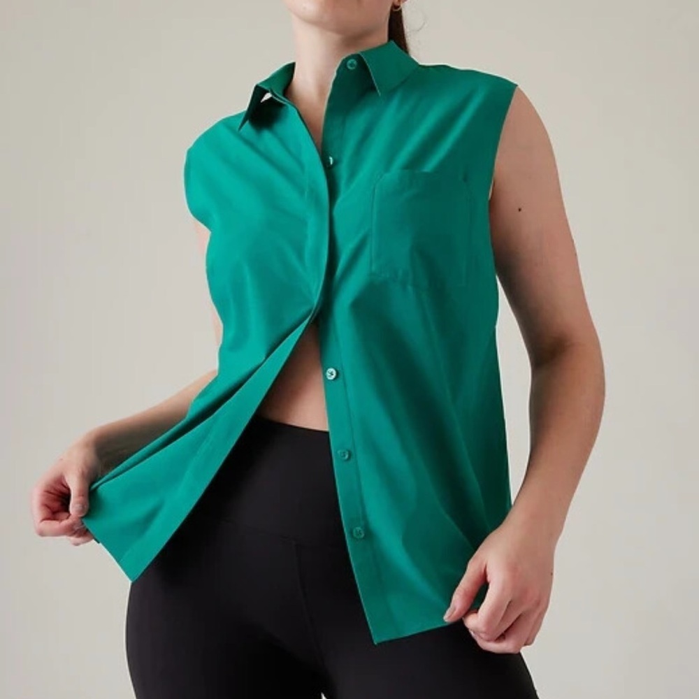 Athleta Green everlasting tank Sleeveless Button-Up Top
